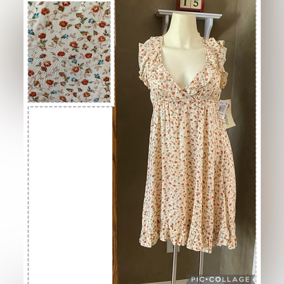 OLSENBOYE Ditsy rose print ruffles detail cottage women dress, M - Picture 13 of 13